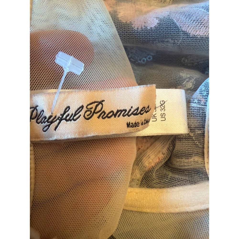 Playful Promises Bodysuit Cream Floral Embroidered Sequin Underwire Mesh 32G - Picture 5 of 6